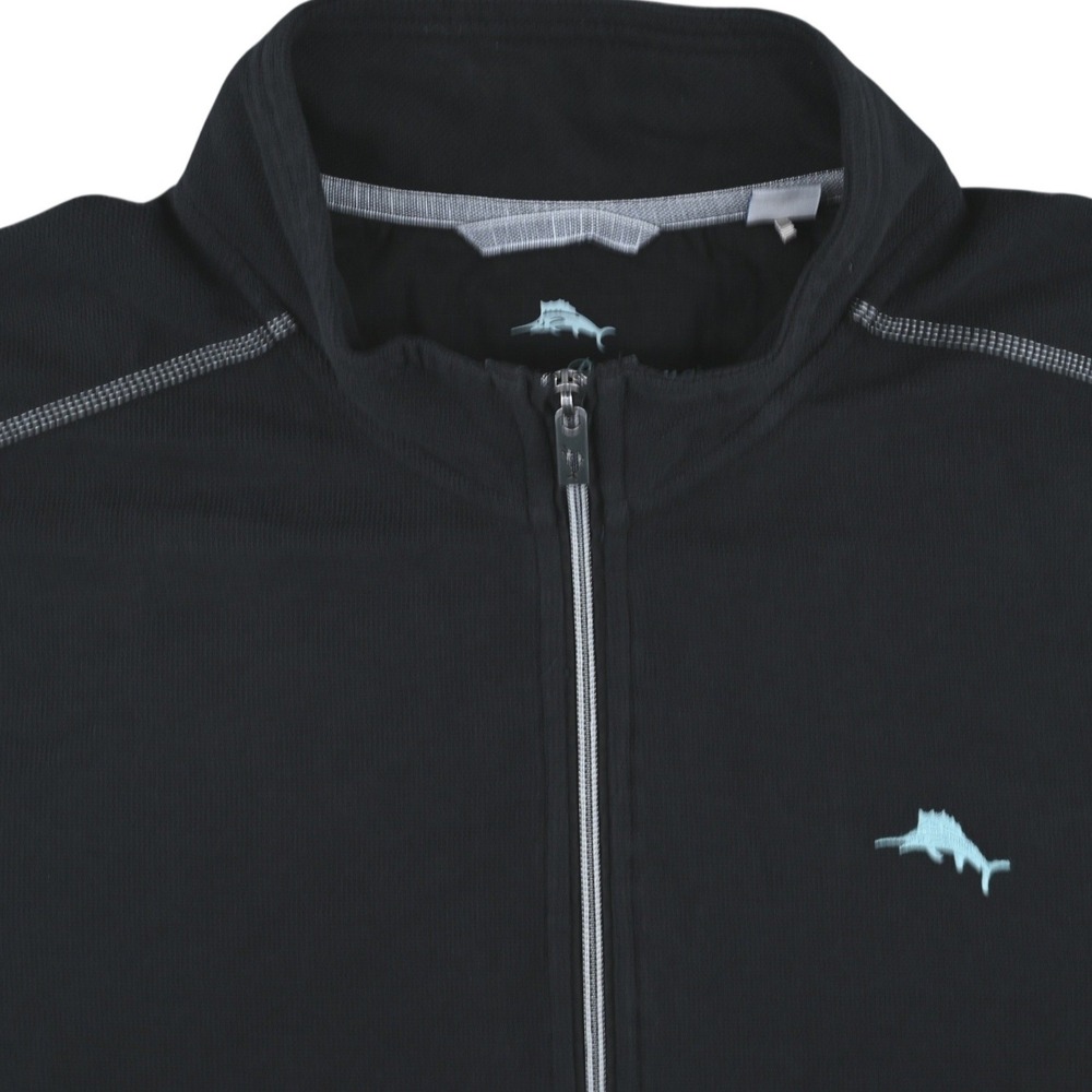 Tommy Bahama Tobago Bay Black Full Zip Jacket Mens XL Cotton Blend Coastal Chic